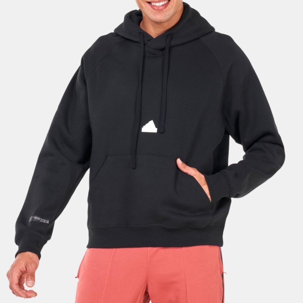 Adidas Solid Color Logo Hooded Loose Long Sleeves Black HN1952